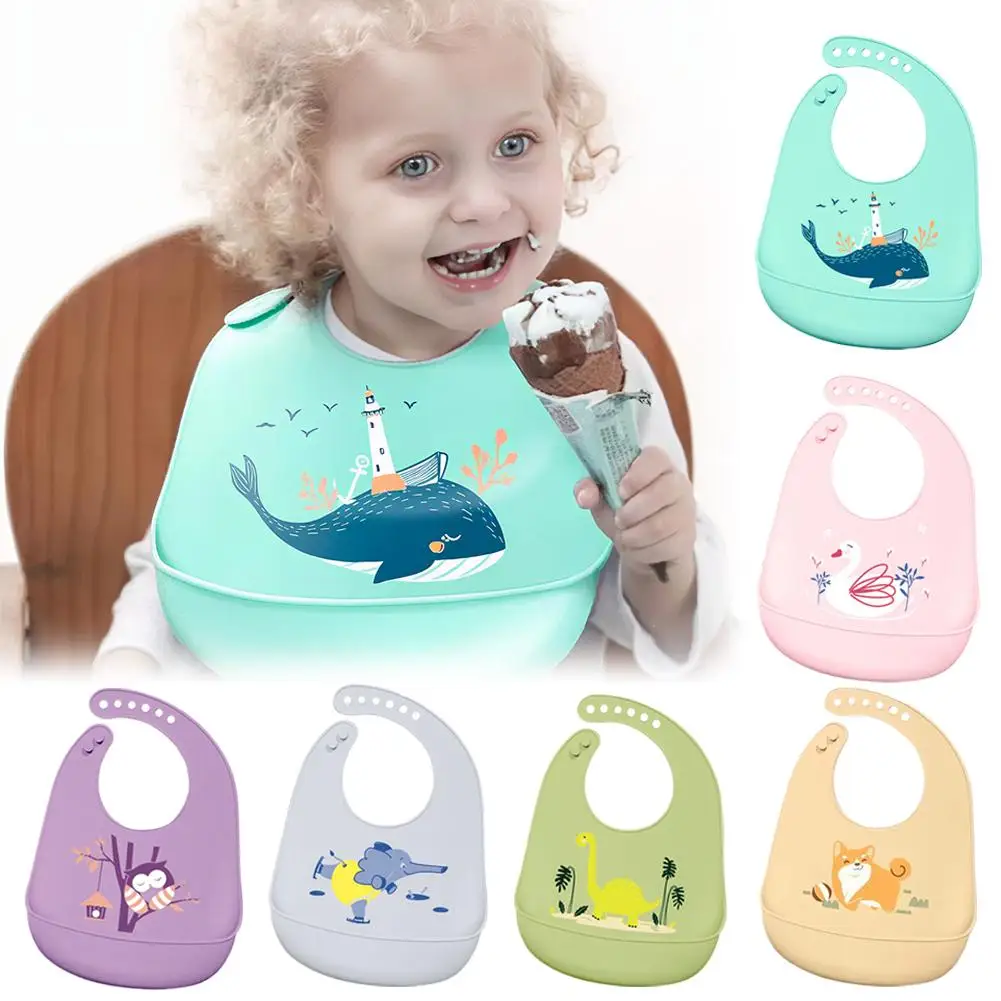 Silicone Baby Bib Waterproof Kids Boy Girl Feeding Stuff Adjustable Feeding Apron Food Grade Cartoon Burp Scarf Toddler Burp Bib 3