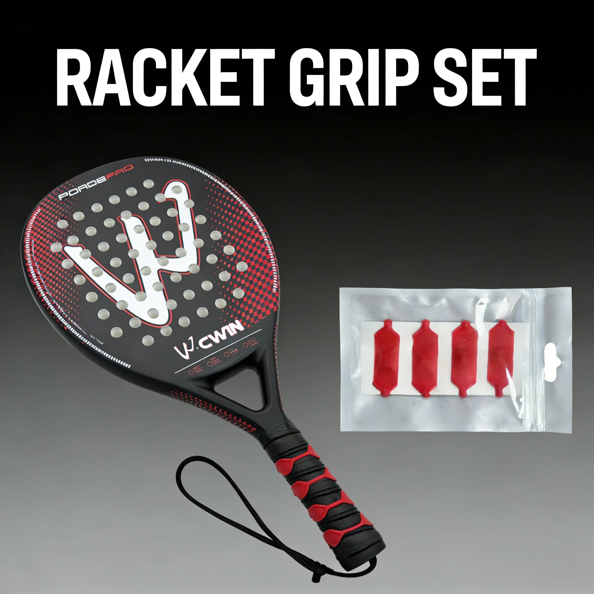 Raquette padel Cwin carbone EVA douce 4 anneaux grip professionnel avec protège palette