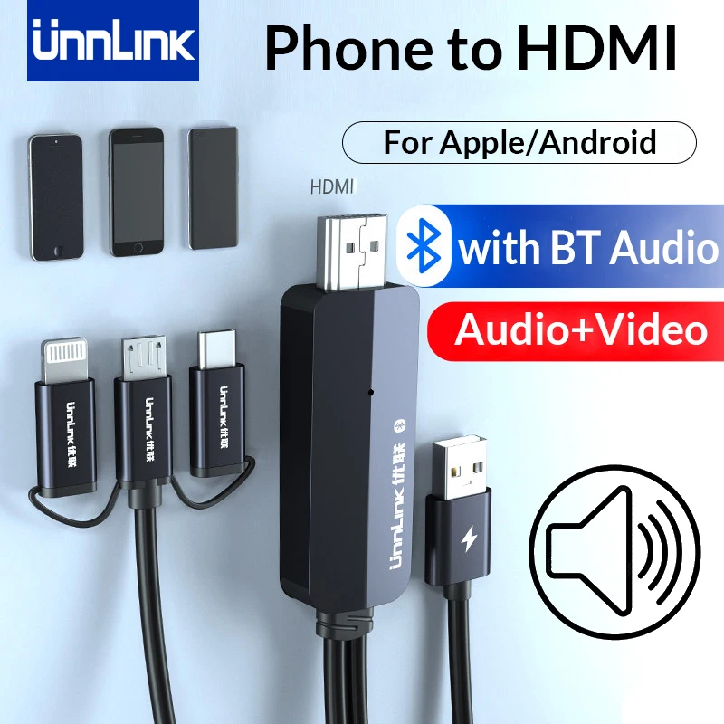 Unnlink-phone to tv Converter Cabo Elenco Espelho Cabo Hdmi Relâmpago Telefone Android em com Áudio Mhl para Ipad Iphone