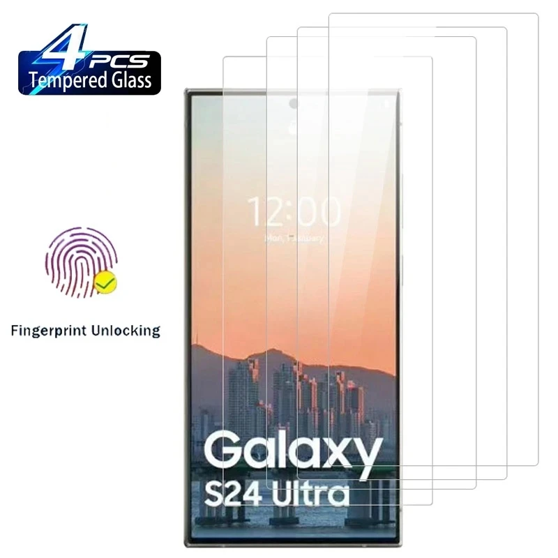 4 szt. Szkło hartowane do Samsung Galaxy S24 Ultra S22 S23 Plus S23 Ultra zakrzywiony ochraniacz ekranu obsługuje odblokowanie linii papilarnych