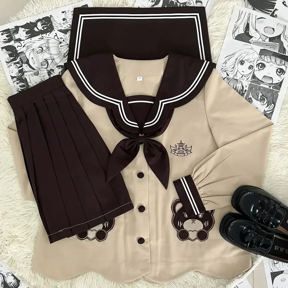 

Japanese and Korean brown skirt princess jk uniform suit kindergarten cute sailor suit school outfits women cosplay uniform