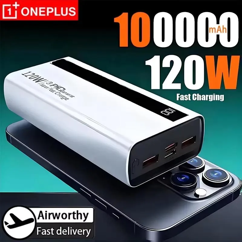 Batterie externe Oneplus 100000mAh grande capacité avec écran numérique, charge rapide 120W, affichage LED, chargeur portable