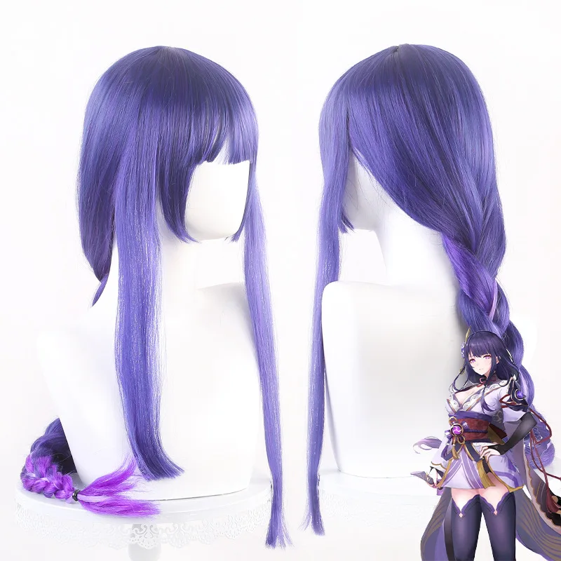 

Game Genshin Impact Raiden Shogun Cosplay Wig Purple Long Heat Resistant Synthetic Hair Party Baal Anime Wigs + Wig Cap