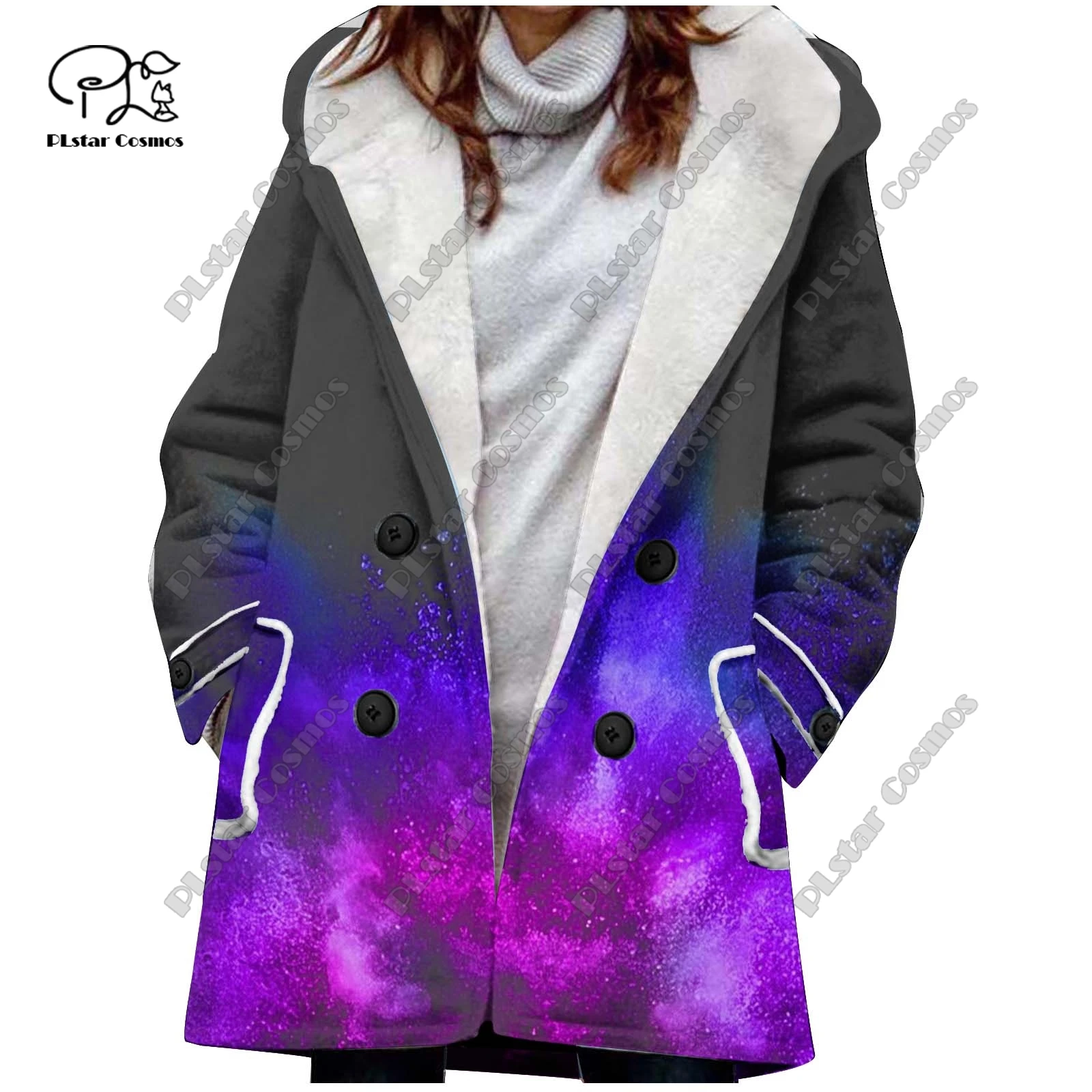 3D printing retro gradient pattern printed hooded fleece jacket warm women's jacket winter casual gift series new style -3