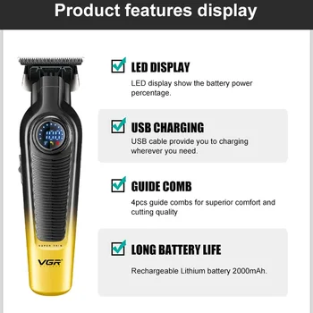 VGR V-996 Cordless Trimmer Electric Hair Clipper Rechargeable Haircut Barber Professional Trimmer for Men Hair Cutting Machine - Image 3