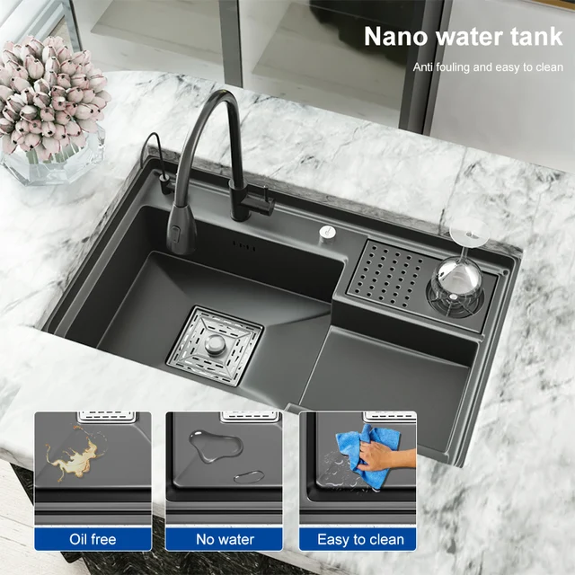 Lavello da cucina a gradini in acciaio inossidabile con rondella per tazze Lavabo multifunzionale grande a fessura singola Lavelli per lavastoviglie 2