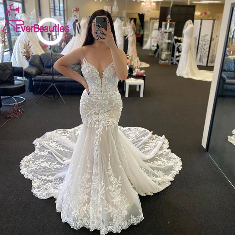 

Tulle Lace Appliques Wedding Dresses for Women Vestidos De Novia Mermaid Boho Robe De Mariee V-Neck Sexy Bohemian Wedding Gowns