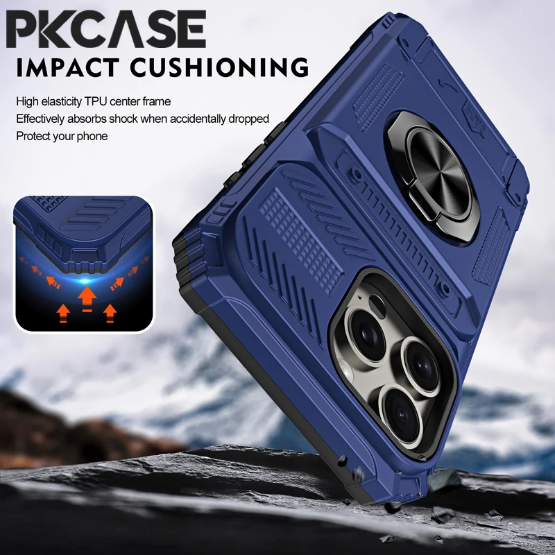 Shockproof Magnetic Case with Multi-Functional Card Slot and Metal Ring Stand