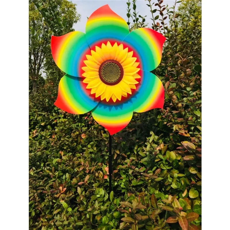 75Cm Black Rod Sunflower Kindergarten Decoration Double Layer Too Big Windmill Outdoor Camping Garden Decoration Souvenir