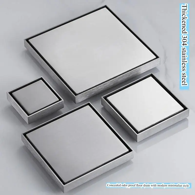 8/10/12/15/20 ซม.ซ่อนสแควร์ท่อระบายน้ําชั้นสแตนเลสหนาท่อระบายน้ําชั้นสําหรับห้องน้ําปกปิดกลิ่นท่อระบายน้ําชั้น 1