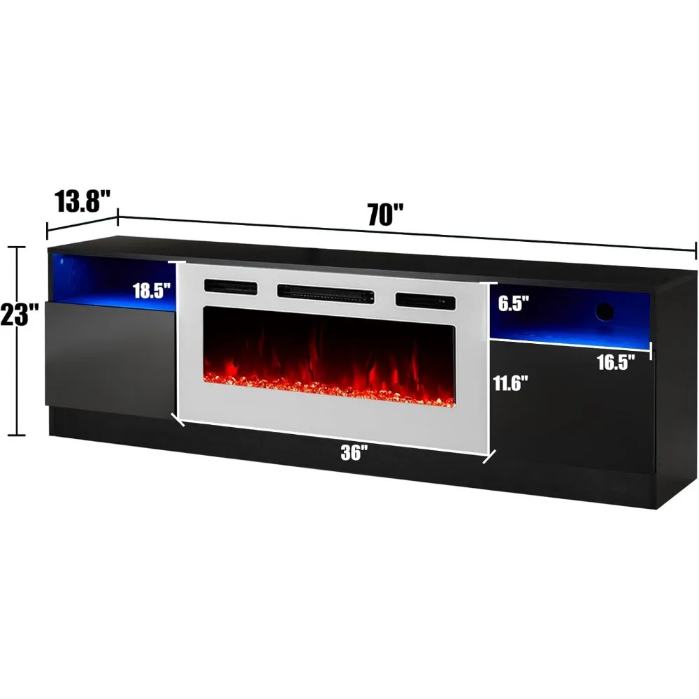 Fireplace TV Stand with 36" Electric Fireplace, LED Light Entertainment Center, Modern Wood Texture Entertainment Stand 5
