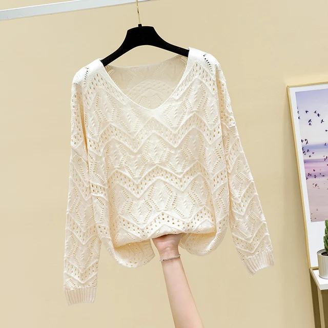 Pointelle Knit Top Long Sleeve Cropped Plain Pullover Women Jumper Knitwear Spring Summer Basic Outfit 2