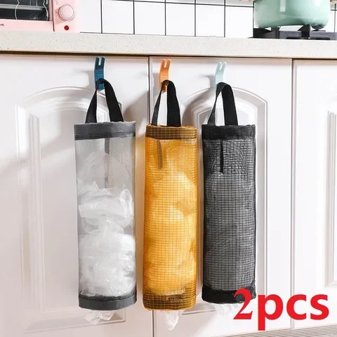 

2pcs Home Grocery Bag Holder Wall Mount Plastic Bag Holder Dispenser Hanging Storage Trash Garbage Bag Kitchen Garbage Organizer