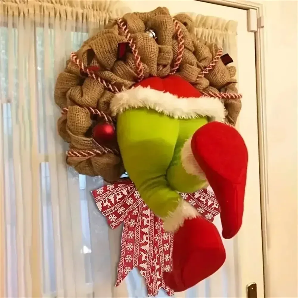 Thief Burlap Stealer Cotton Linen Christmas Design Garlands Pendent Hanging Ornament Home Front Door Wreath Hoop Xmas Decoration
