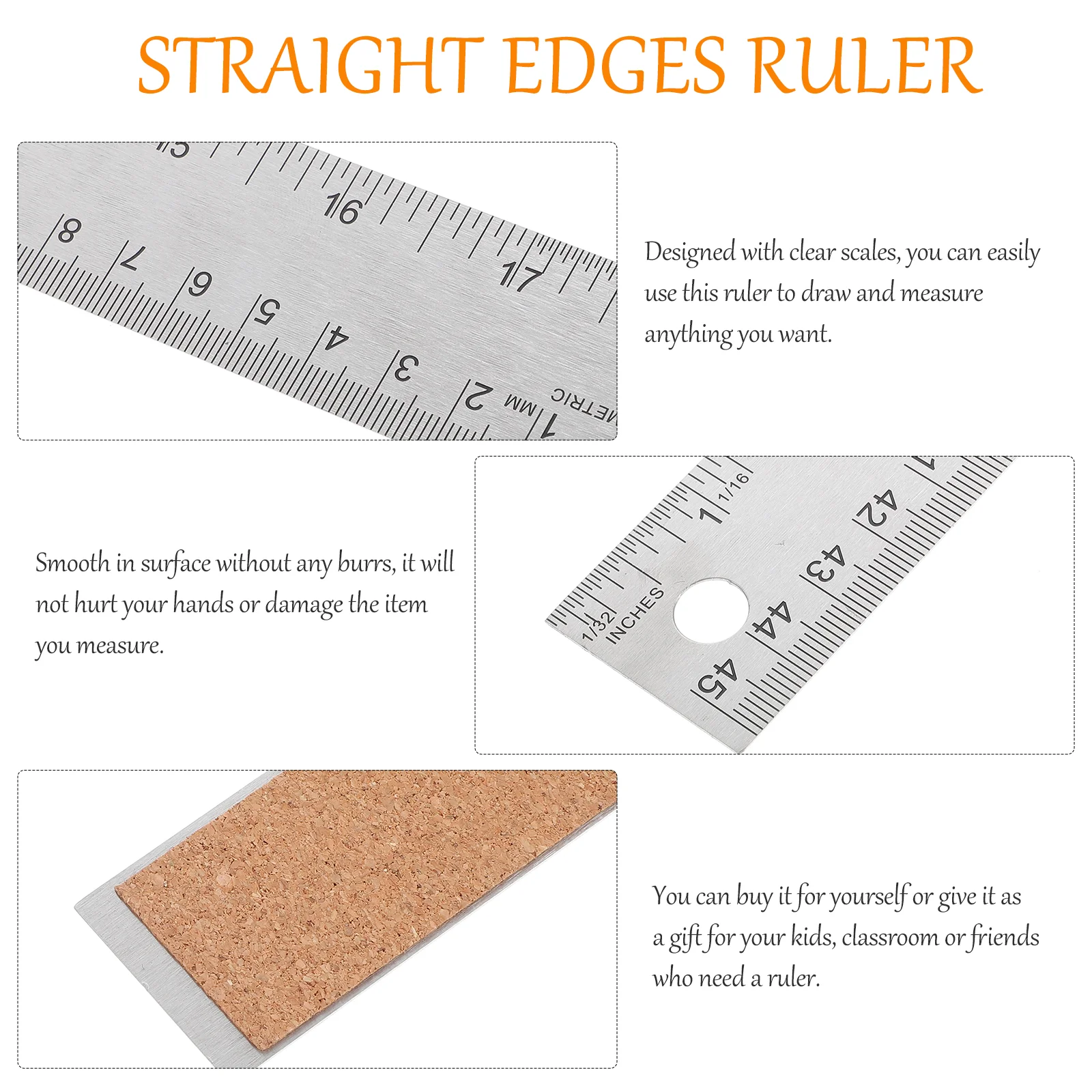 Stainless Steel Soft Cork Ruler Metal Straight Edge Rulers for Student Office School Drafting Supplies Wooden Craft Measuring stainless steel ruler straight ruler metal ruler