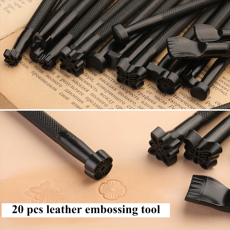 20Pcs Leather Carving Tools Leather Stamping Tools Metal Processing Saddle Stamping Set Wooden Craft Rack Kit