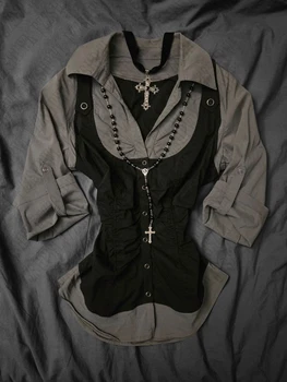 Woman Fashion Cool Girl Tide Shirts Harajuku Punk Y2K Aesthetic Vintage Clothing Daily Female Classic Gothic Long Sleeve Tops 1