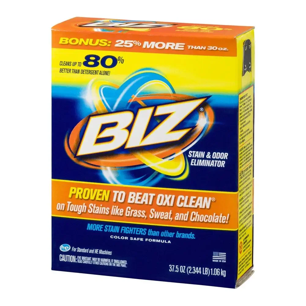 Biz Stain and Odor Eliminator Powder Laundry Detergent Booster Powerful Cleaner Clothes Kitchen Bathroom and Outdoor Use 37.5 oz