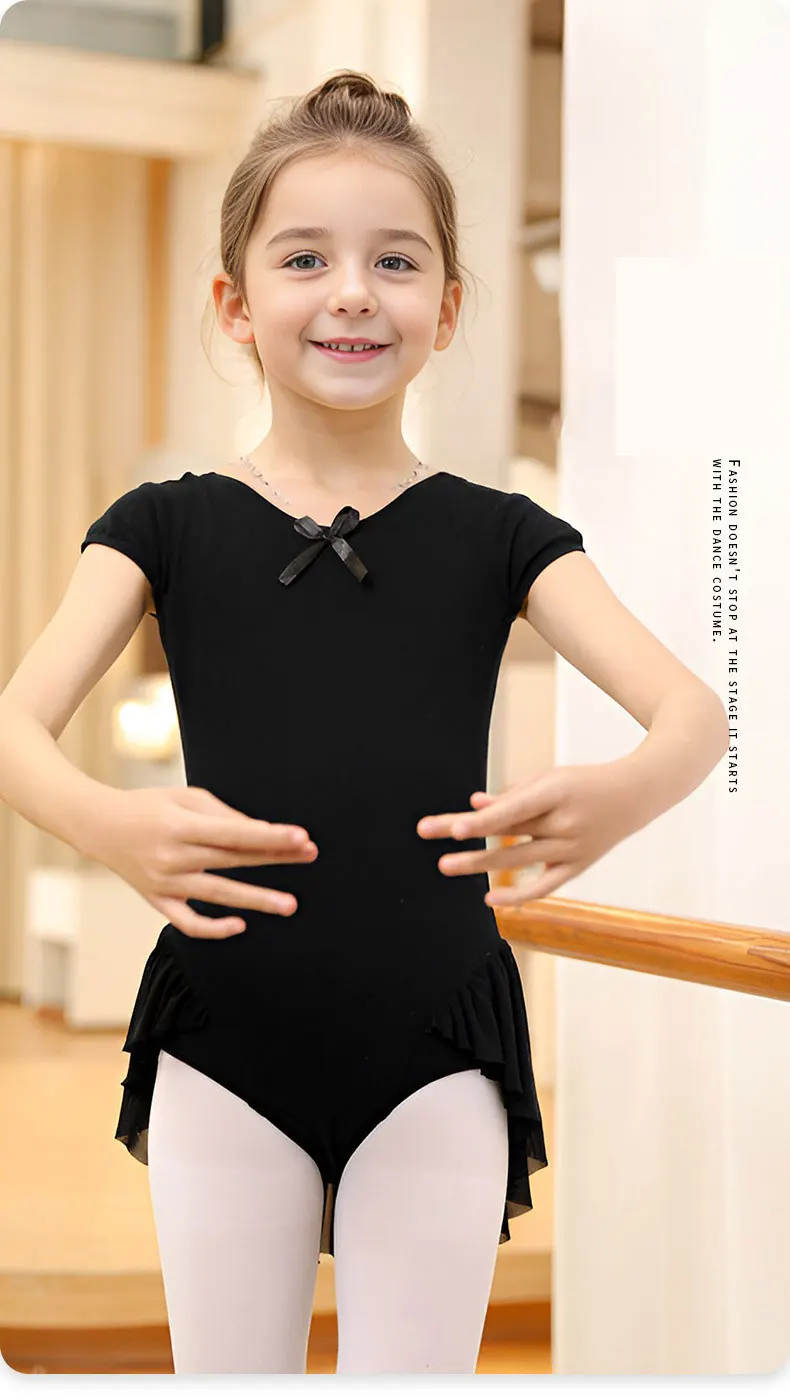 Kinder Tanzkostüm Performance Kleid Ballett Chinesischer Tanz Sommer Einteiliges Set Schwarz Kurzarm Mädchen Tanzkleid Rock – Detail 1