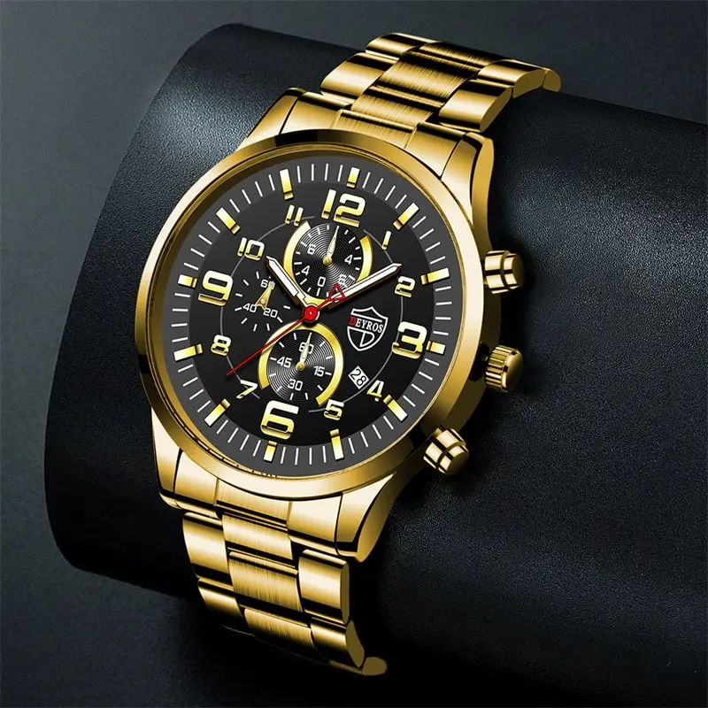Fashion Mens Sports Watches for Men Luxury Stainless Steel Quartz Wrist Watch Calendar Luminous Clock Man Business Casual Watch - 4