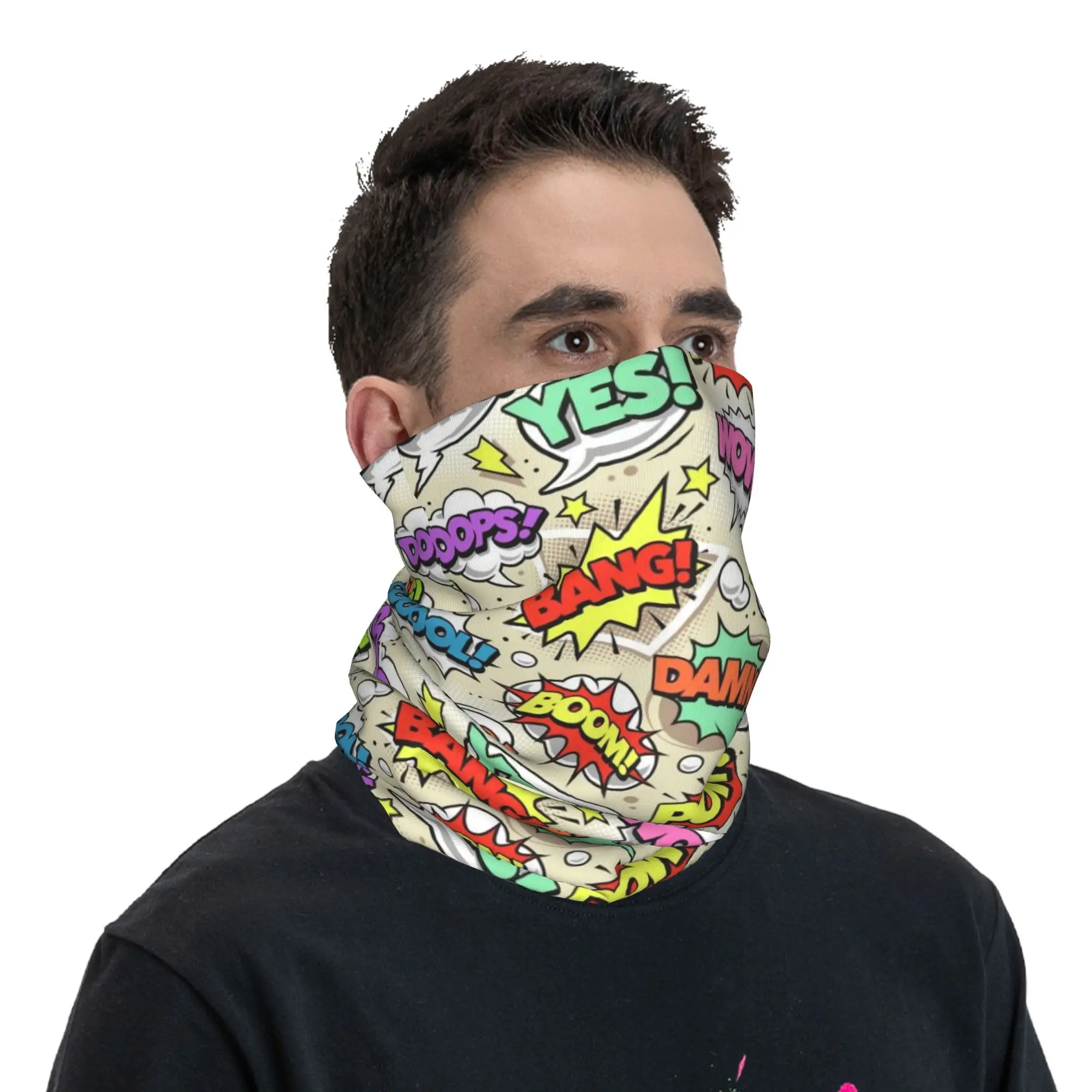 Comic Book Bandana Neck Gaiter Wrap Scarf Headband Warmer for Hiking Cycling Men Women