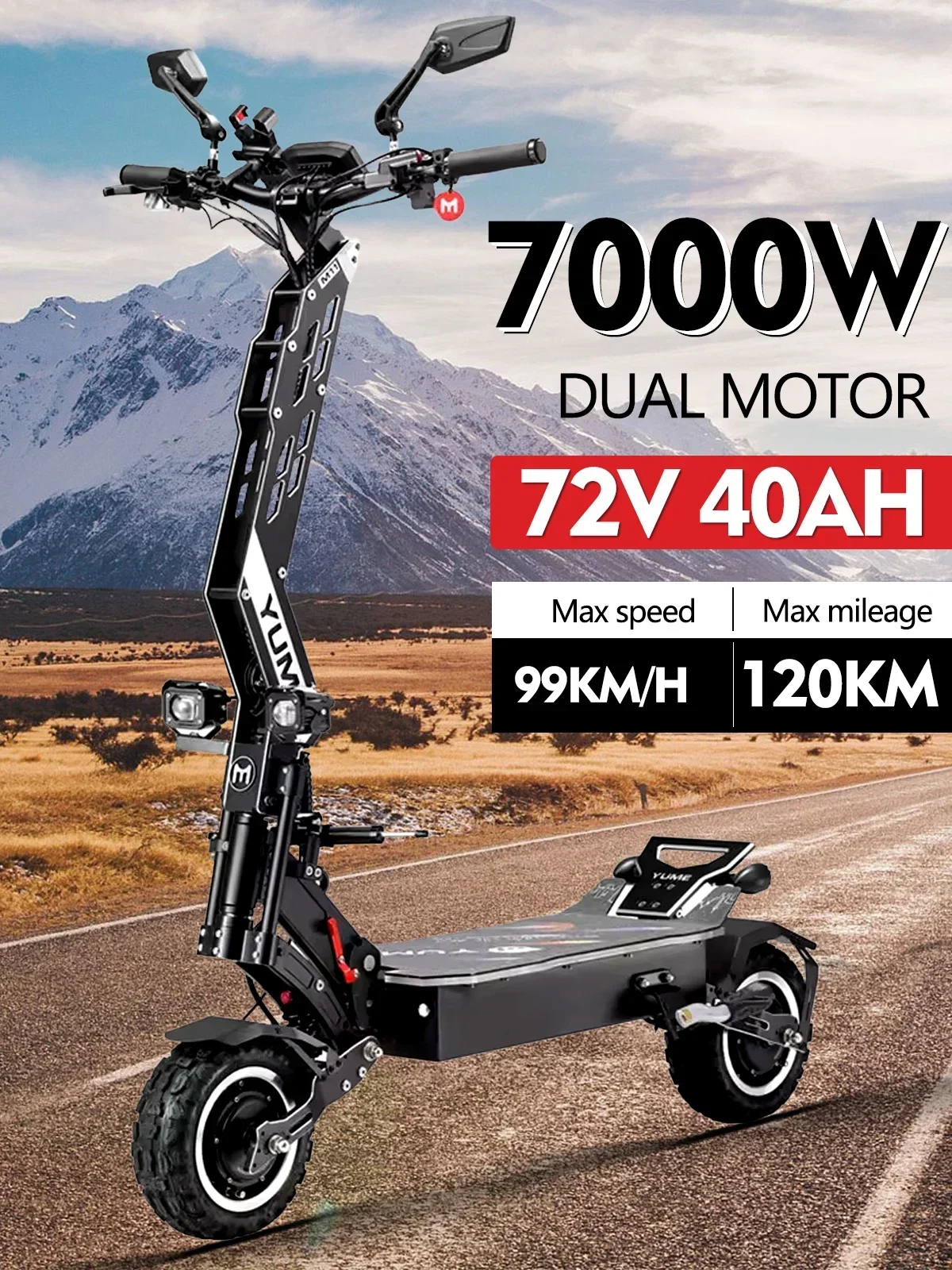 Electric Scooter YUME Dual Motor 72V 7000W Speed Up to 110km/h Foldable Electric Scooter for Adults 40AH Branded Batteries Maximum mileage 160KM