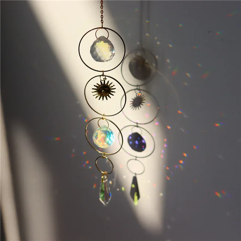 Suncatcher Crystal Prism Ball Gold Moon Star Rainbow Sun Catcher Indoor Window Car Hanging Garden Decoration Gift