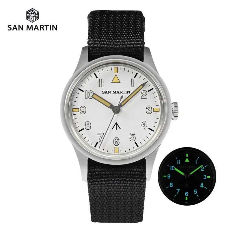 

San Martin New Field Watches 36mm Pilot Watch VH31 Sweep Second Quartz Waterproof 100m Luminous Military WristWatch for Men