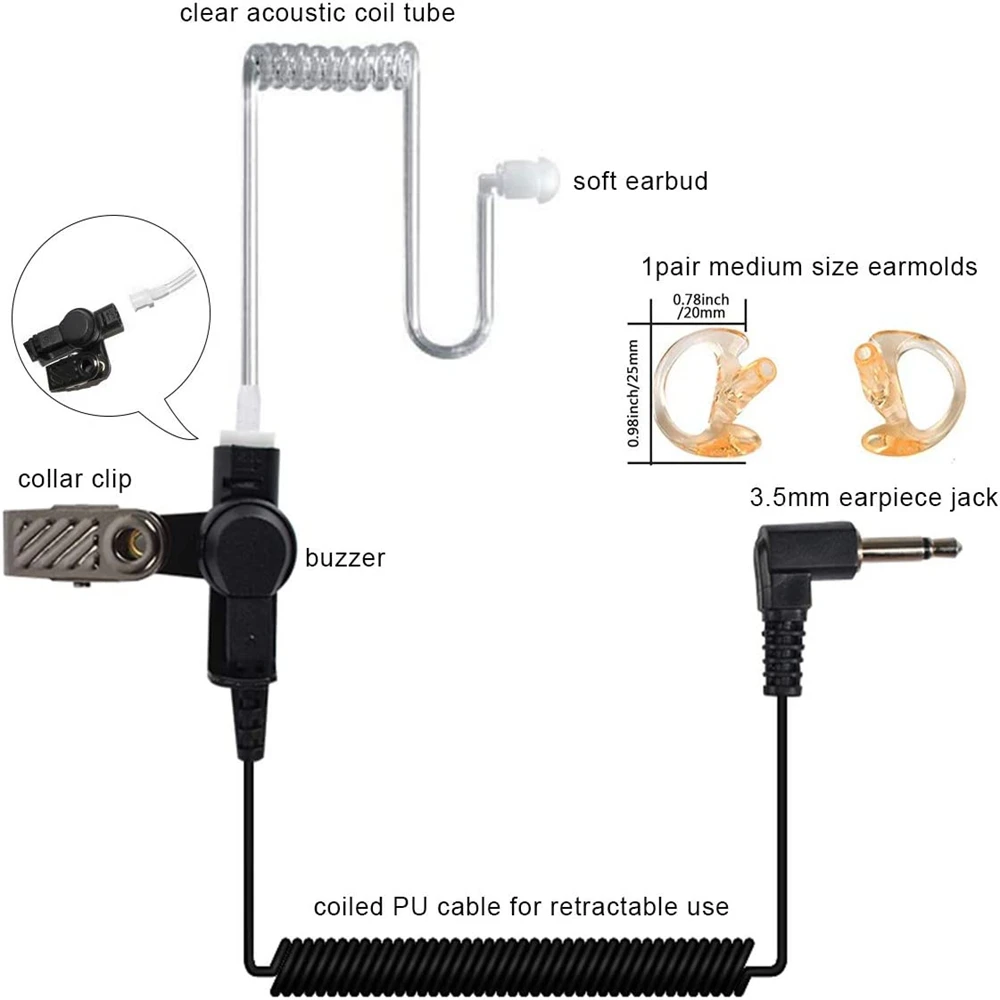 Surveillance Covert Acoustic Air Tube Earpiece,Police Radio Headset,Replacement Earmolds for Motorola Speaker Mics, 3.5mm, 1 Pin