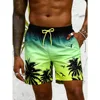 Men's Palm Tree Shorts Summer Vacation Print Drawstring Waist Board Fashion Swim Trunks 3D Print Breathable Short Streetwear 3