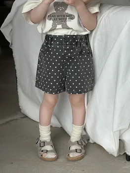 شورت بناتي بولكا دوت جينز ، النسخة الكورية من شورت صيفي غير رسمي ، بنطلون عصري لمدة خمس دقائق ، من 2 إلى 8 سنوات