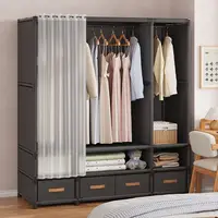 Armoire de chambre à coucher, assemblage Simple, bricolage, anti-poussière, tiroir, salle de location avec rangement épais, étagères de tri 4