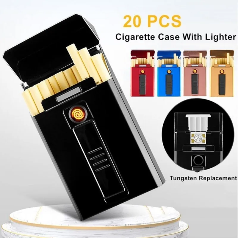 

USB Charging Electronic Lighter with Portable 20PCS Capacity Metal Case Holder Easy to Put Into the Pocket