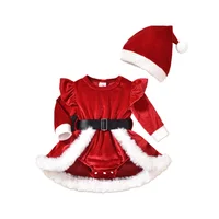 Citgeett Winter Christmas Infant Baby Girls Velvet Bodysuit Dress Long Sleeve Cartoon Jumpsuit Hat Outfits Xmas Clothes 2