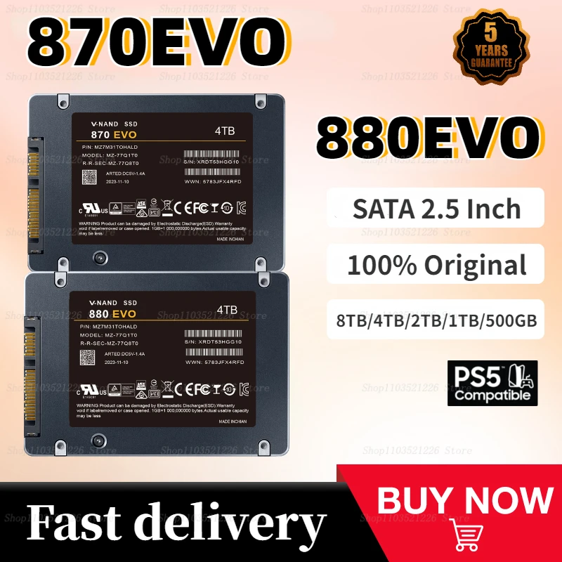 

2024 Original SSD 1TB 870EVO 880EVO 8TB 4TB Internal Solid State Disk 2T 4T HDD Hard Drive SATA 3 2.5 For Laptop Computer/PS5