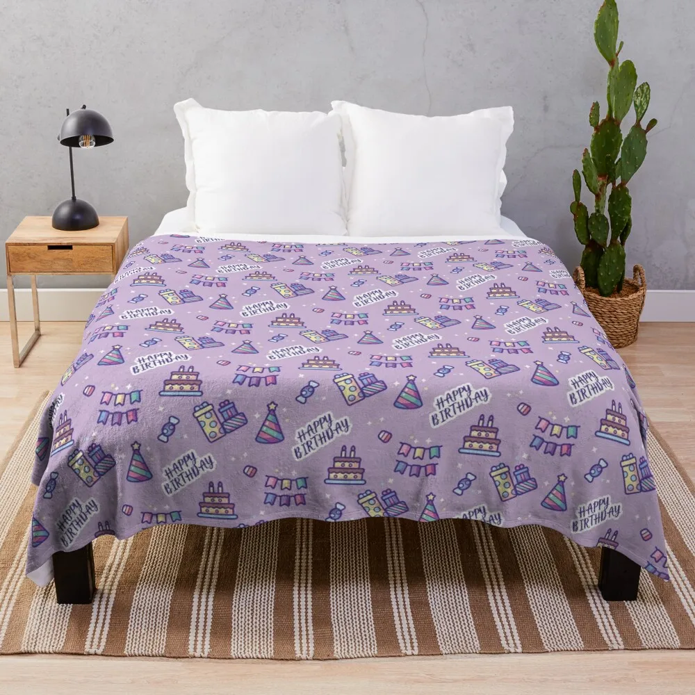 

Cute Birthday Party Purple Pattern Throw Blanket Blankets For Sofas blankets ands Furry Blankets