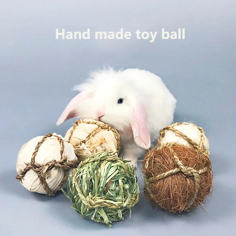 Balles à mâcher tressées en herbe naturelle pour petits animaux_voghion.com
