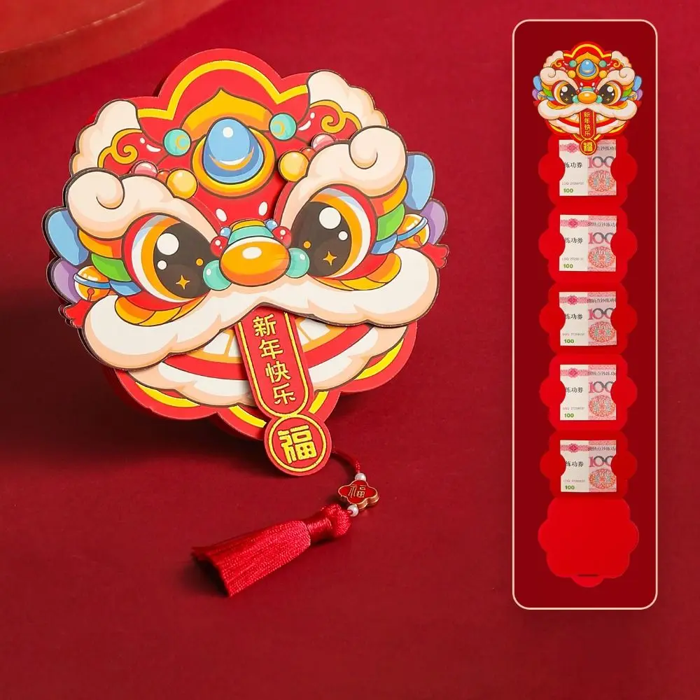 Cartoon Folding Red Envelope Traditional Blessing Words Lucky Red Pocket With Tassels Foldable Gift Bags Children Gifts