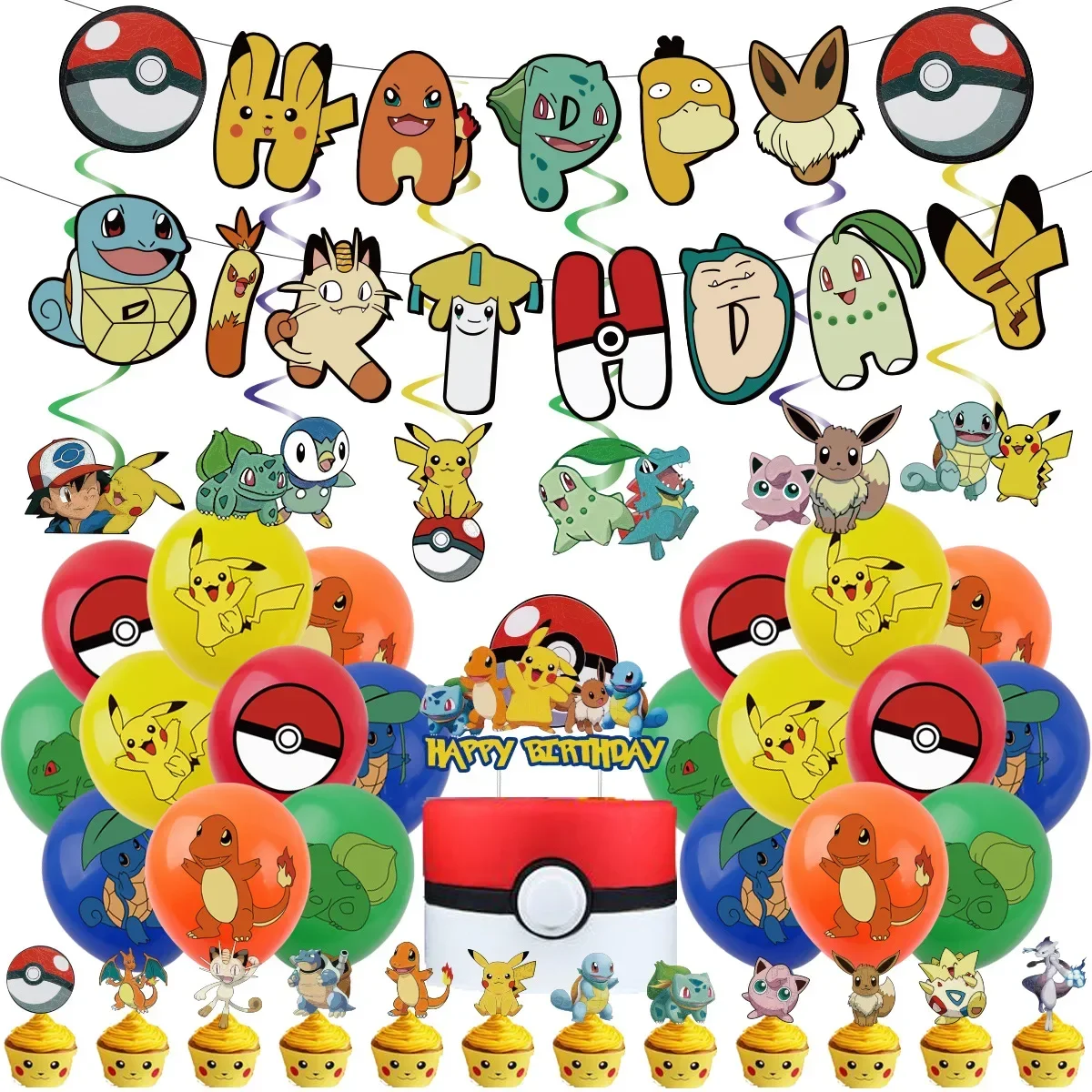 Pokémon anime Pikachu theme Kawaii birthday party banner cake insert flag  sign party supplies decor Pokémon decor gift kids toys - AliExpress