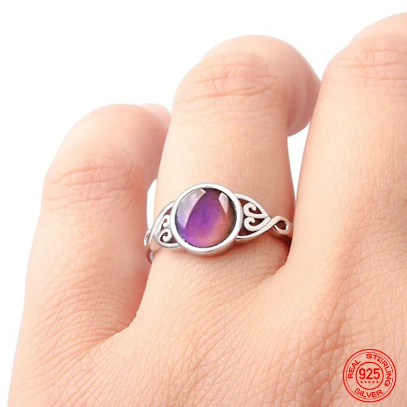 925 Silver Oval Mood Temperature Change Ring for Women Charm Wedding Party Jewelry Gifts