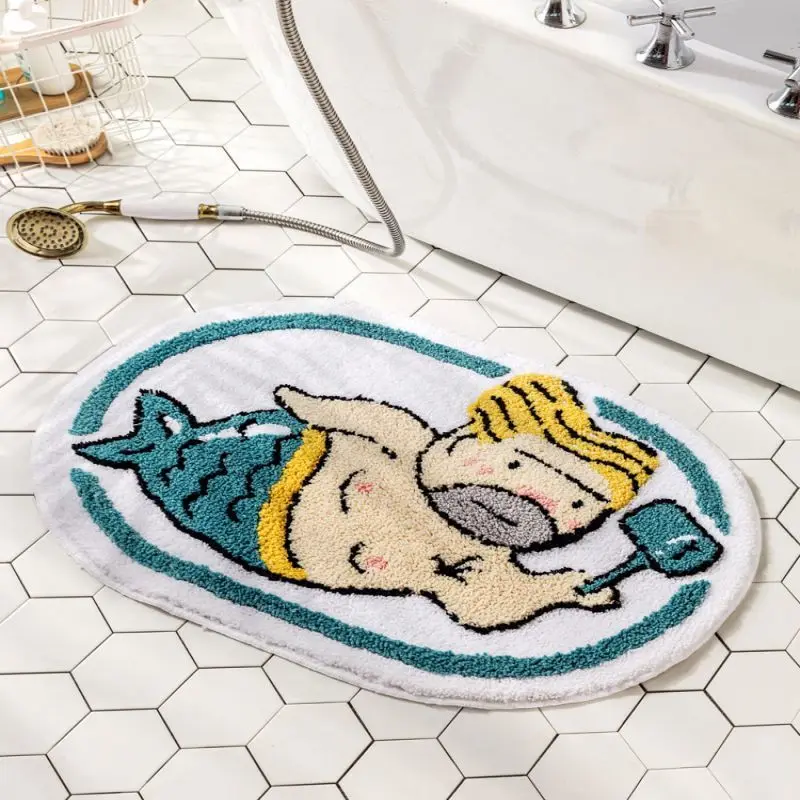Fluffy Bathmat Funny Uncle Mermaid Bathroom Rug Bath Tub Side Carpet