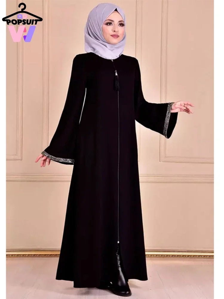 

Muslim Women Dresses Middle East Dubai Turkey Zipper Cardigan Robe Open Abaya Islamic Clothing Women Ramadan Indian Abayas Dubai