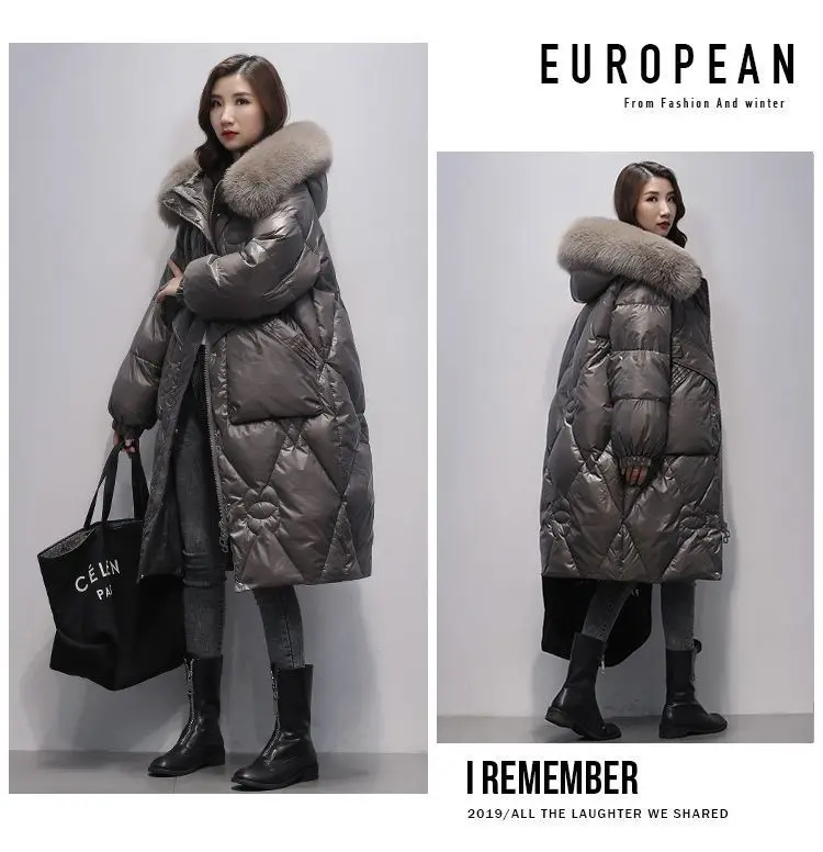 New Oversized Womens Down Cotton Jacket Winter Warm Jackets Coat Long Hooded Fur Collar Parka Overcoat Female Cold Jackets Black