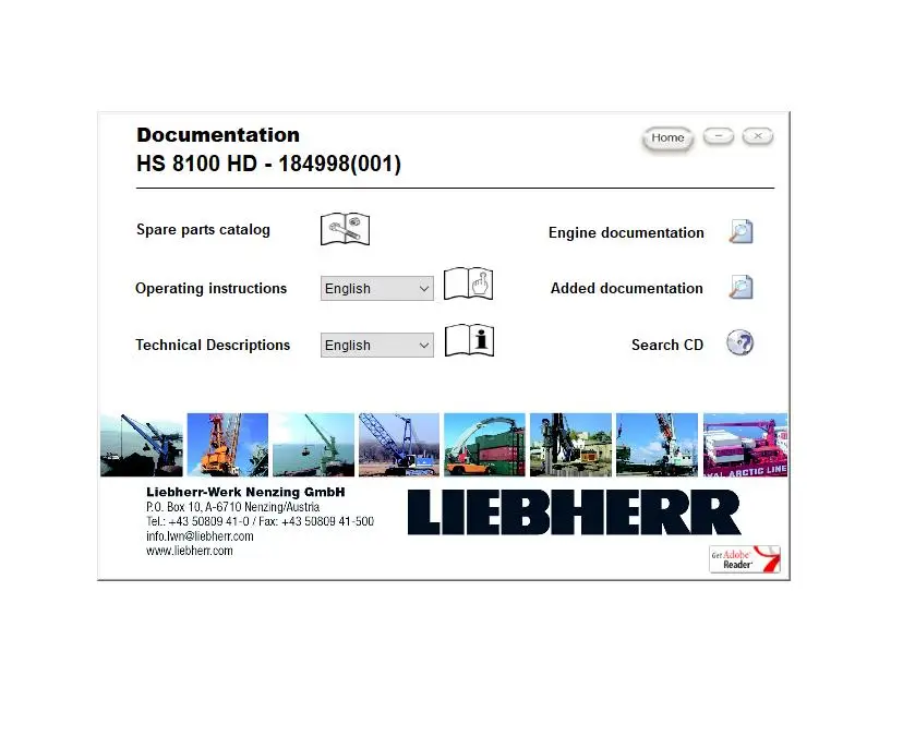 

Руководство по эксплуатации, запчасти, Каталог технических данных DVD для крана либхера HS HSG