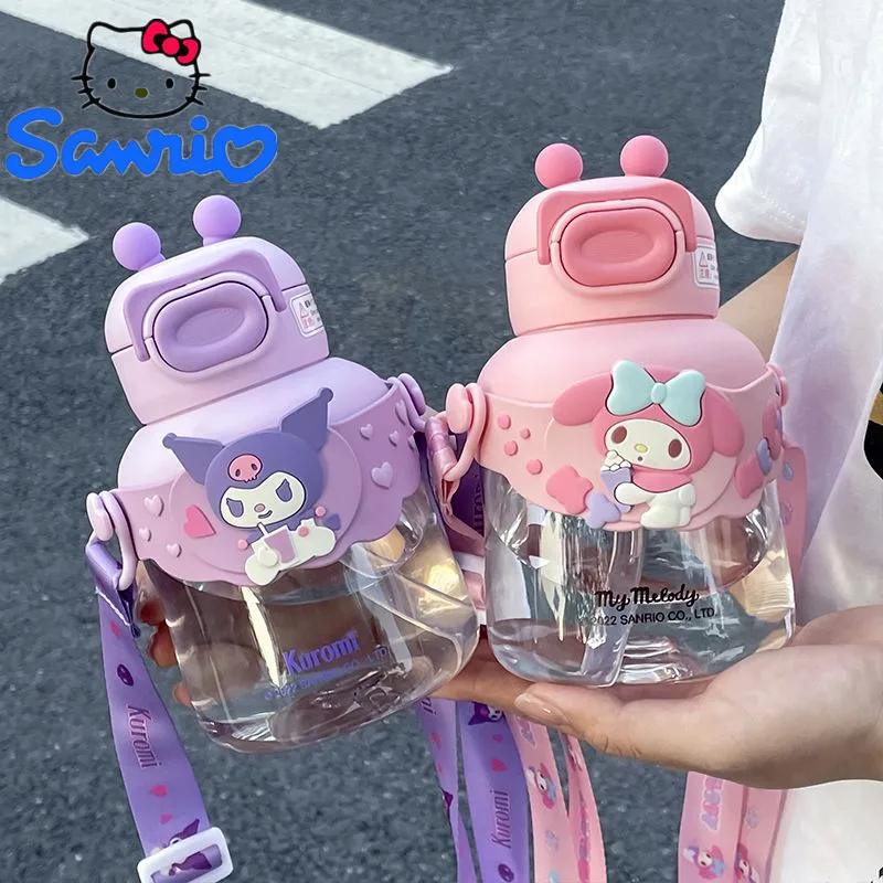 

600ml Sanrio Kuromi Melody Cinnamoroll Anime Plastic Sippy Cup Cartoon Waterproof Sports Kawaii Water Bottle Coffee Bottle Gifts