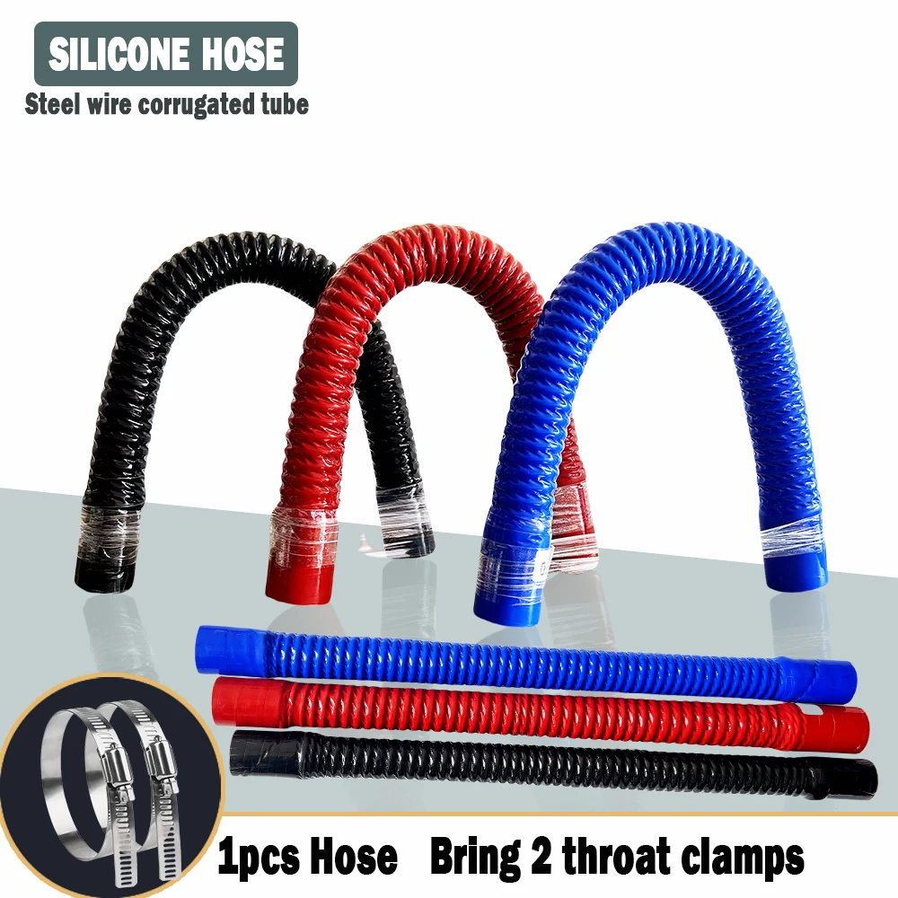 ท่อซิลิโคนท่อลูกฟูกลวดเหล็กสีดํา ท่อไอดีแรงดันสูงและอุณหภูมิสูง การเชื่อมต่อตัวกรองอากาศอินเตอร์คูลเลอร์ 1