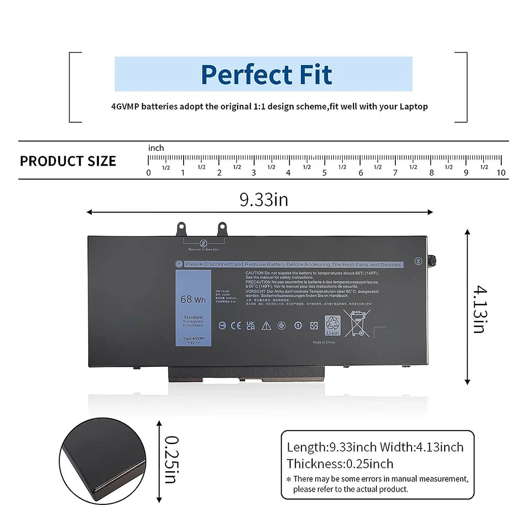 Batteria Per Notebook Dell Batteria Ricambio Per Dell Latitude 5400 5500 E Precision 3540 - 4 Celle, 68Wh, Li-Ion, Modello 4GVMP Dell Precision 3540 Lithium Battery