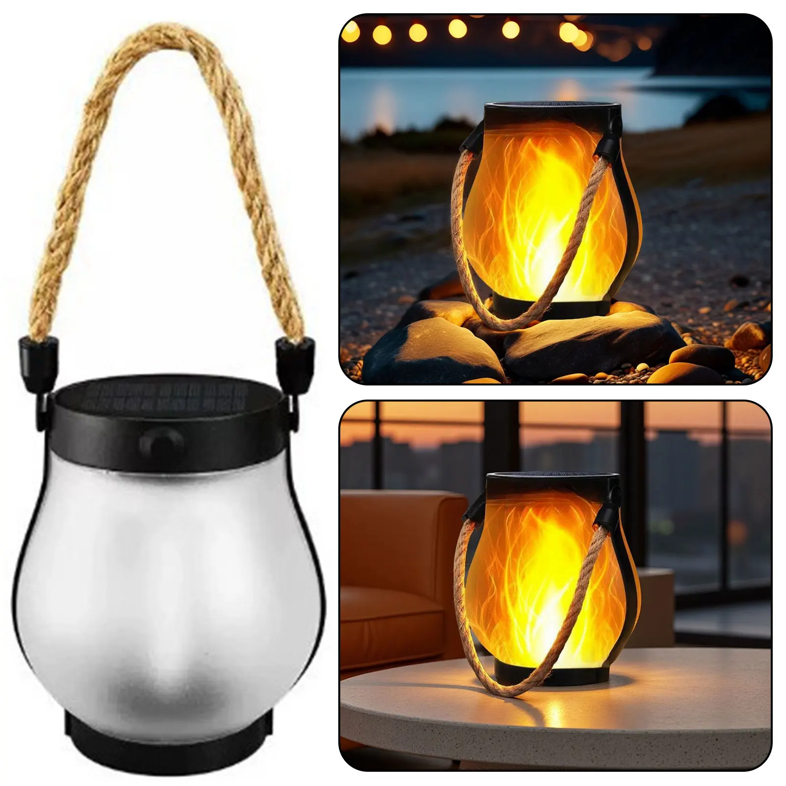 Solar Powered Lantern Flickering Flames Garden Lights Outdoor Atmosphere Decoration Lamp For Pathway Halloween Christmas Decor