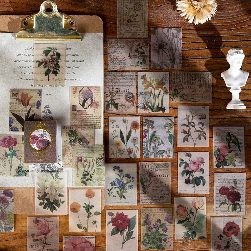 

100Pcs Material Paper Artistic Plants Retro ledger Writing Decorative Base Paper Notebooks Material Background Scrapbook 88*52MM