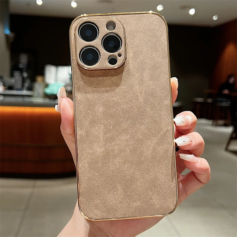 Luxury Sheepskin Leather Texture Phone Case with Electroplated Frame - Shockproof Design